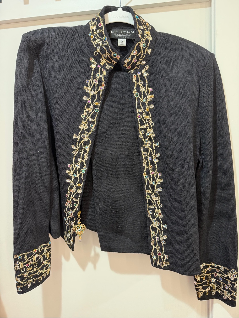 St. John Black Knit Jacket with Gold and Multicolor Embellished Trim